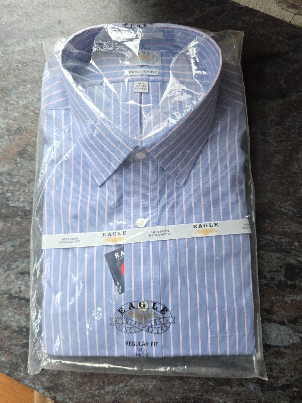 NWT Eagle Shirtmakers Non-Iron Regular Fit Pinstripe Dress Shirt Size 18.5 34/35
